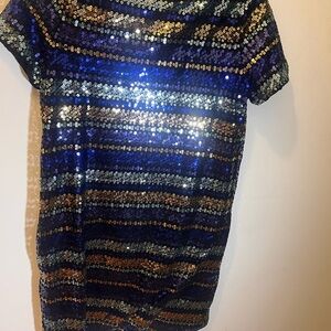 Sequin Dress with Blue and Gold Accents